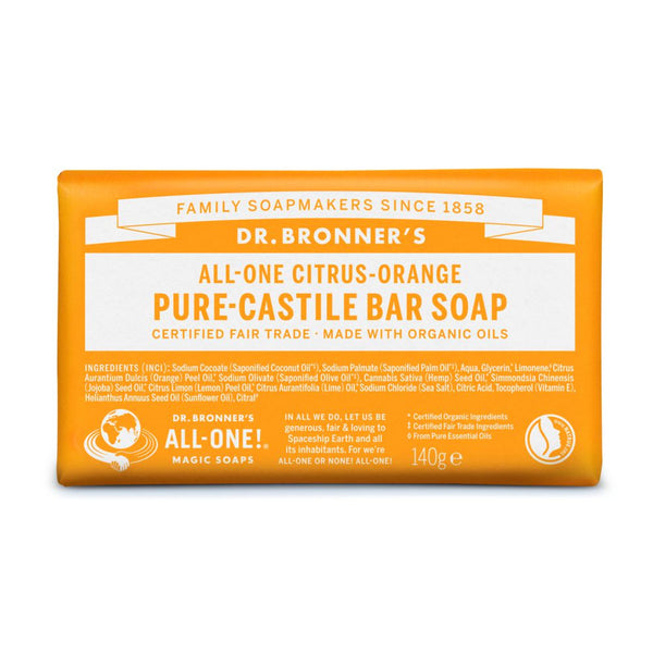 Dr. Bronner´s All-One Citrus Orange Pure-Castile Bar Soap With Organic Oils. Orgaaniline tükiseep tsitrus-apelsin 140g