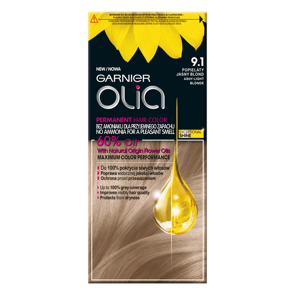 Garnier Permanent Hair Color Olia Mini Kit No 9.1 Ashy Light Blonde. Ammoniaagivaba juuksevärv 1tk