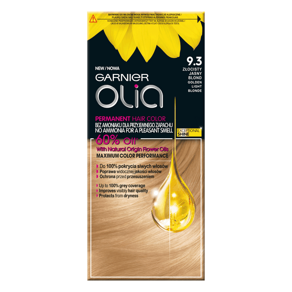 Garnier Permanent Hair Color Olia Mini Kit No 9.3 Golden Light Blonde. Ammoniaagivaba juuksevärv 1tk