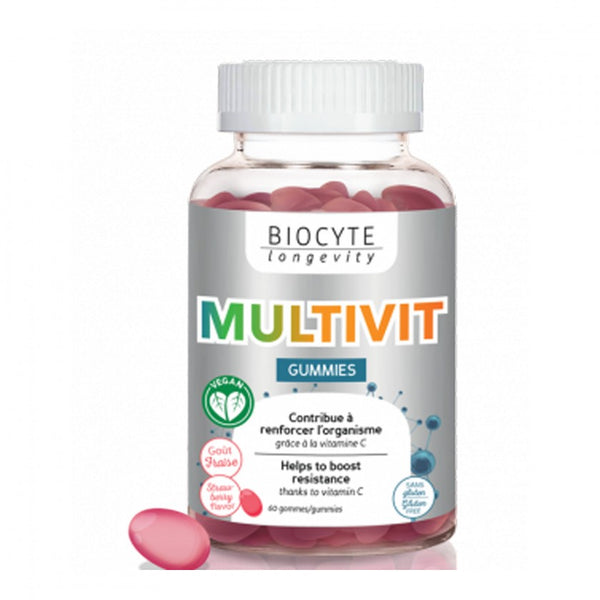 Biocyte Multivit Gummies Strawberry Flavor. Multivitamiiniga maasikamaitselised kummikommid 60tk=135g