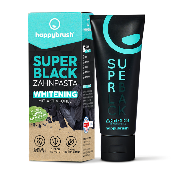 HappyBrush SuperBlack Toothpaste. Valgendav hambapasta aktiivsöega 75ml