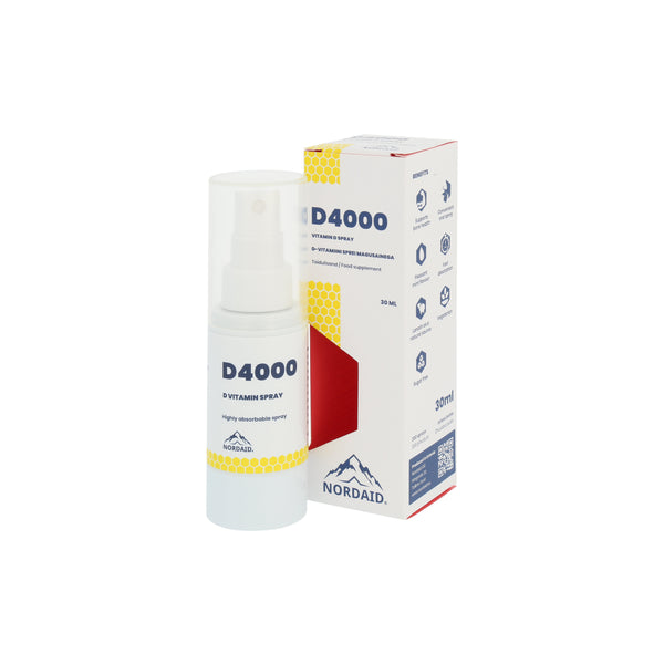 Nordaid D 4000 Oral Vitamin D Spray. D-vitamiini sprei magusainega 100mcg 30ml