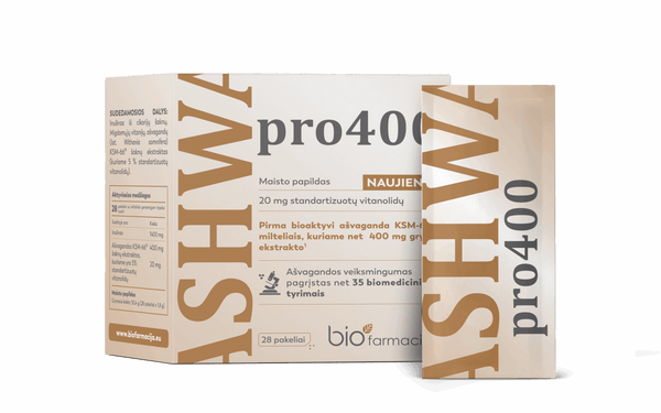 Ashwa pro400, Bioaktiivne ashwagandha KSM-66® pulber, 28 pakki