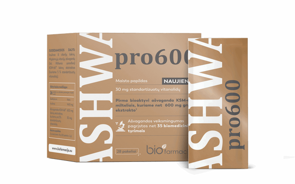 Ashwa pro600, Bioaktiivne ashwagandha KSM-66® pulber, 28 pakki