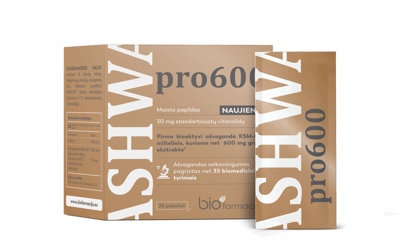 Ashwa pro600, Bioaktiivne ashwagandha KSM-66® pulber, 28 pakki