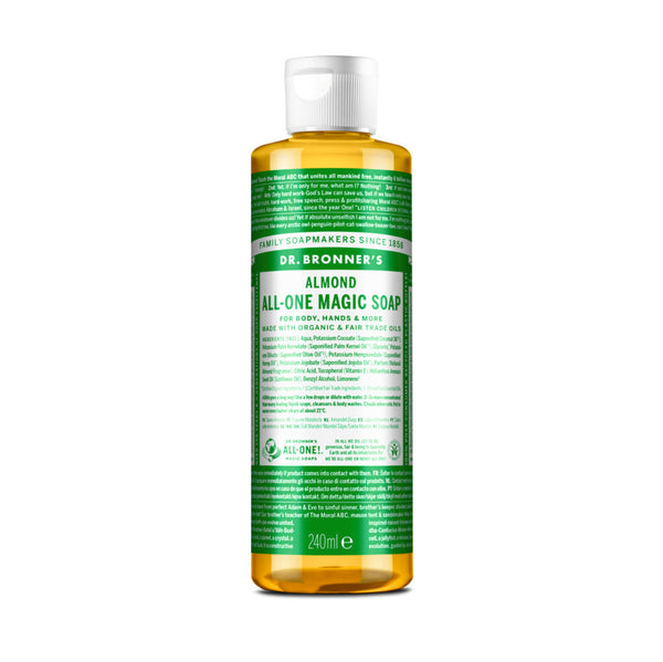 Dr. Bronner´s 18-In-1 Pure Castile Organic Liquid Soap Almond. Orgaaniline vedelseep mandel (erinevad suurused)