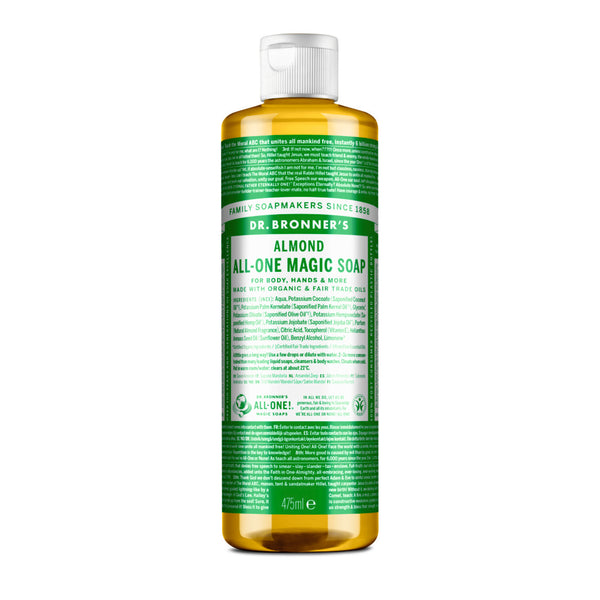 Dr. Bronner´s 18-In-1 Pure Castile Organic Liquid Soap Almond. Orgaaniline vedelseep mandel (erinevad suurused)