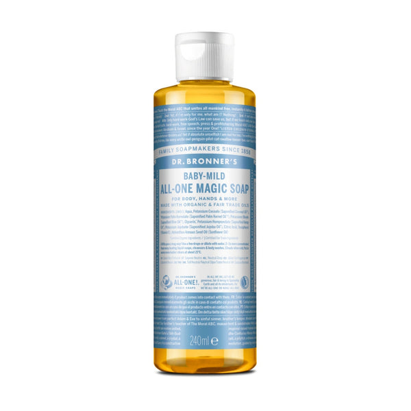 Dr. Bronner´s 18-In-1 Pure Castile Organic Liquid Soap Baby Mild. Orgaaniline vedelseep beebidele lõhnatu (erinevad suurused)