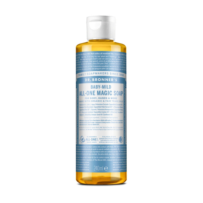 Dr. Bronner´s 18-In-1 Pure Castile Organic Liquid Soap Baby Mild. Orgaaniline vedelseep beebidele lõhnatu (erinevad suurused)