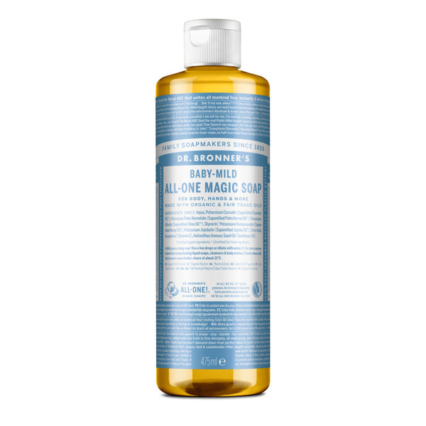 Dr. Bronner´s 18-In-1 Pure Castile Organic Liquid Soap Baby Mild. Orgaaniline vedelseep beebidele lõhnatu (erinevad suurused)