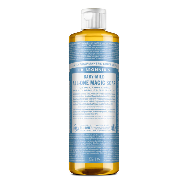 Dr. Bronner´s 18-In-1 Pure Castile Organic Liquid Soap Baby Mild. Orgaaniline vedelseep beebidele lõhnatu (erinevad suurused)