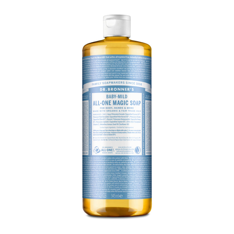 Dr. Bronner´s 18-In-1 Pure Castile Organic Liquid Soap Baby Mild. Orgaaniline vedelseep beebidele lõhnatu (erinevad suurused)