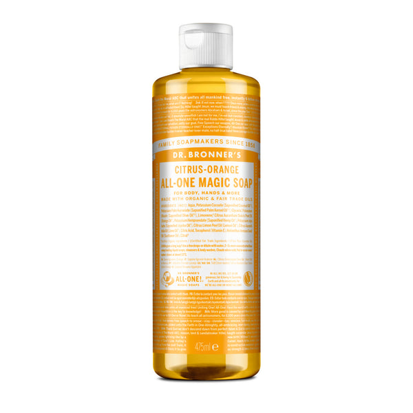Dr. Bronner´s 18-In-1 Pure Castile Organic Liquid Soap Citrus-Orange . Orgaaniline vedelseep tsitrus-apelsin (erinevad suurused)