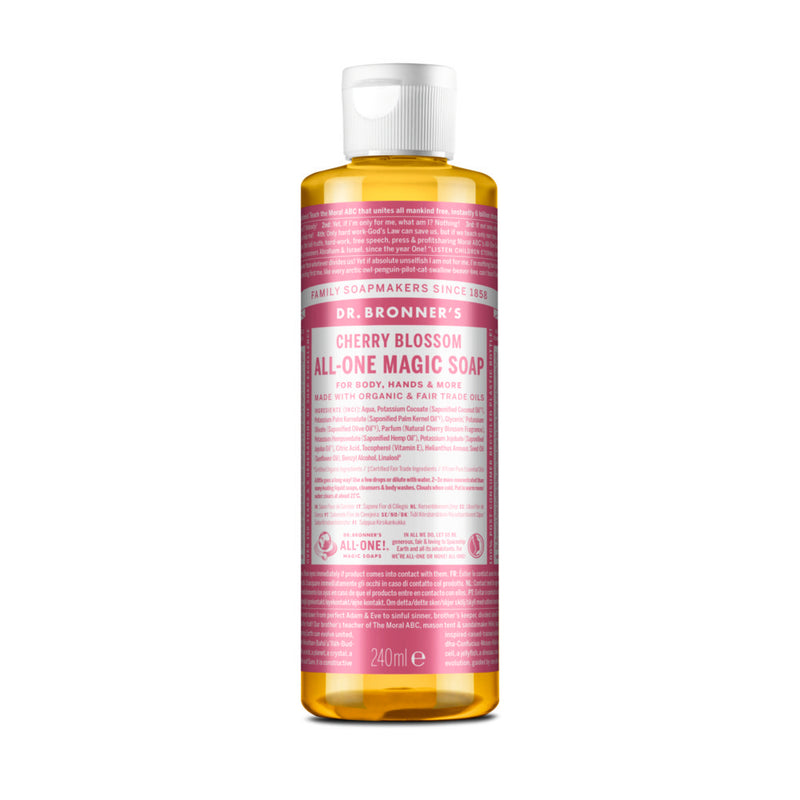 Dr. Bronner´s 18-In-1 Pure Castile Organic Liquid Soap Cherry Blossom . Orgaaniline vedelseep kirsiõie (erinevad suurused)