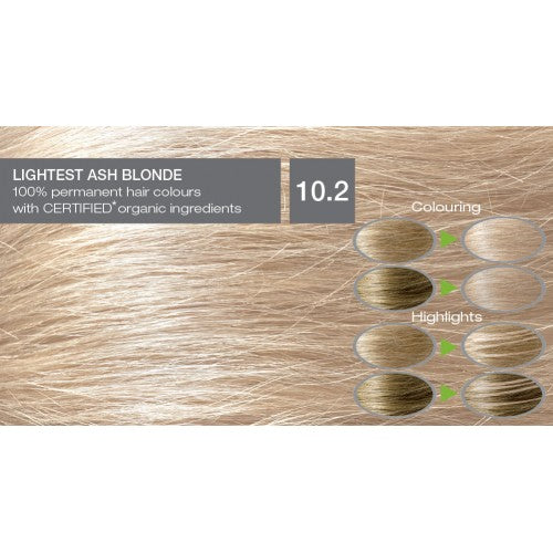 Naturigin Organic Based 100% Permanent Hair Colours Lightest Blonde Ash 10.2. Püsijuuksevärv särav hele saarepuu blond 115ml