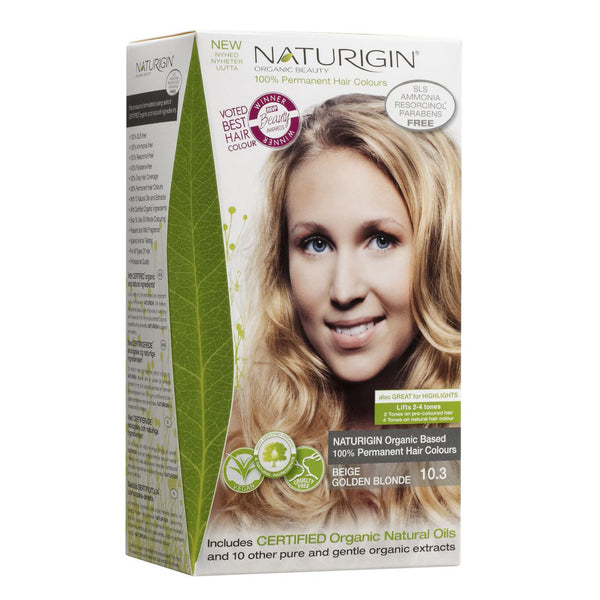 Naturigin Organic Based 100% Permanent Hair Colours Beige Golden Blonde 10.3. Püsijuuksevärv beežikas kuldne blond 115ml