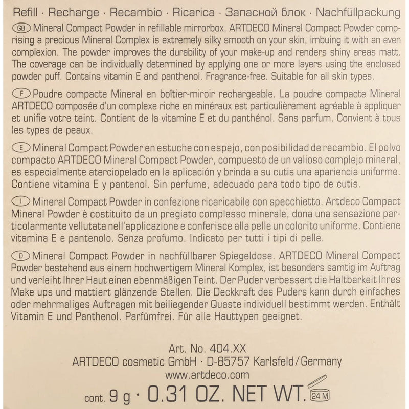 Artdeco Mineral Compact Powder. Mineraalne kompaktpuuder  9g (erinevad toonid)