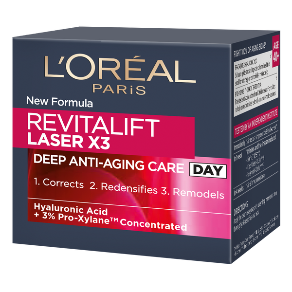 L'Oréal Paris Revitalift Laser X3 Anti-Aging Care Day Cream Hyaluronic Acid +3% Pro-Xylane. Kortsude teket ennetav päevakreem hüaluroonhappega 50ml