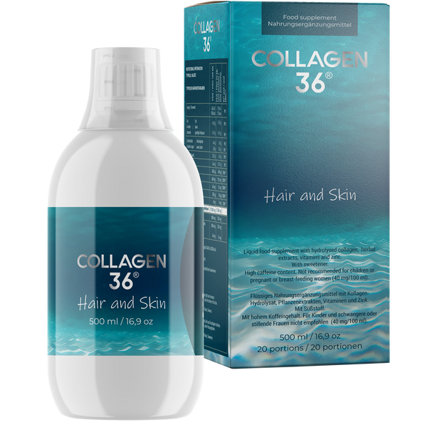 Collagen 36® Hair And Skin Liquid Food Supplement. Kollageenijook magustajaga 20 annust 500ml