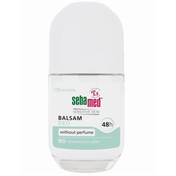 Sebamed Sensitive Skin Balsam Deo Without Perfume 48h. Alumiiniumivaba lõhnatu rulldeodorant 48H tundlikule nahale 50ml