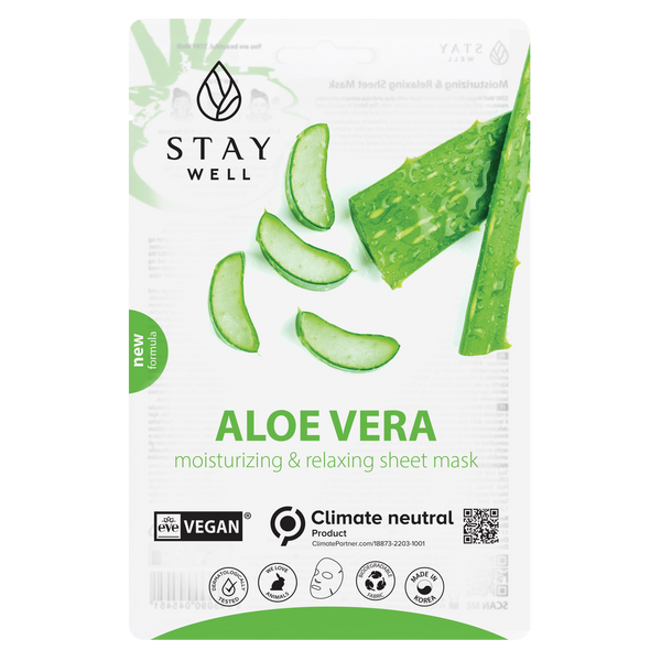 Stay Well Vegan Sheet Mask Aloe Vera Moisturizing & Relaxing. Aloe Vera kangasmask 20g