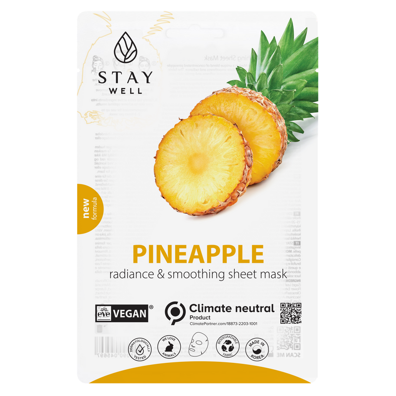 Stay Well Vegan Sheet Mask Pineapple Radiance & Smoothing. Ananassi kangasmask 20g