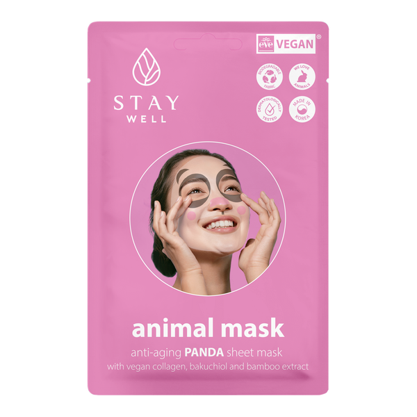 Stay Well Animal Sheet Mask Panda Anti-Aging. Vananemisvastane kangasmask pandamustriga 20g
