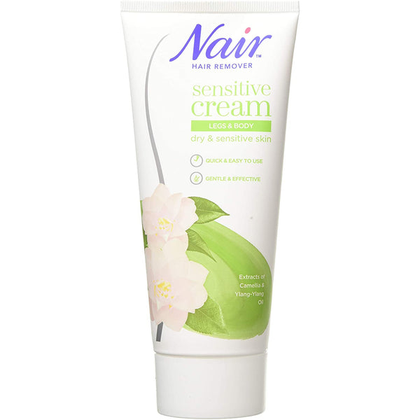 Nair Sensitive Cream Legs & Body, Dry & Sensitive Skin, Extract Of Camellia & Ylang-Ylang Oil. Karvaeemalduskreem jalgadele ja kehale, kuivale/tundlikule nahale 200ml