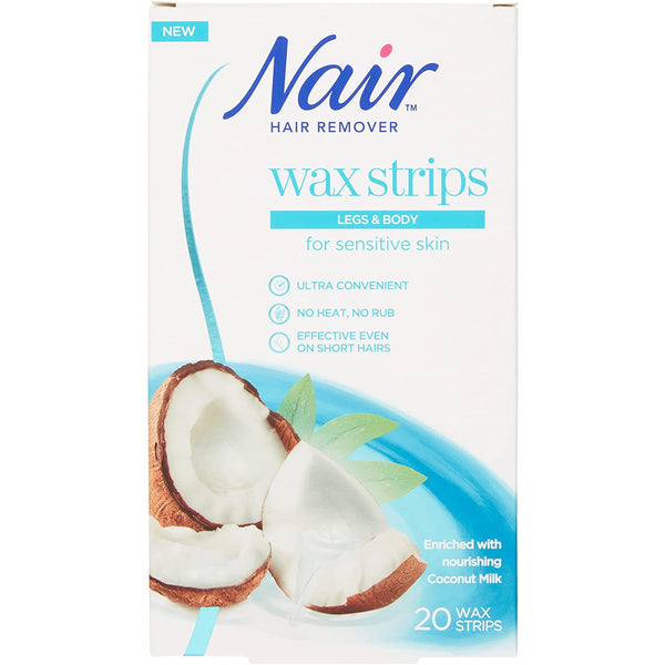Nair Wax Stripes Legs & Body For Sensitive Skin, Coconut Milk. Karvaeemaldusvaharibad jalgadele ja kehale, tundlikule nahale 20tk