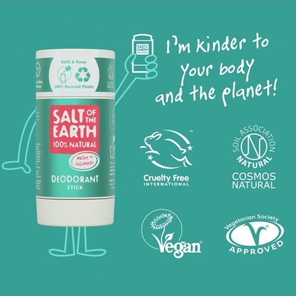 Salt of the Earth Melon & Cucumber Natural Deodorant Stick, Refillable. Meloni-ja kurgilõhnaline pulkdeodorant 84g