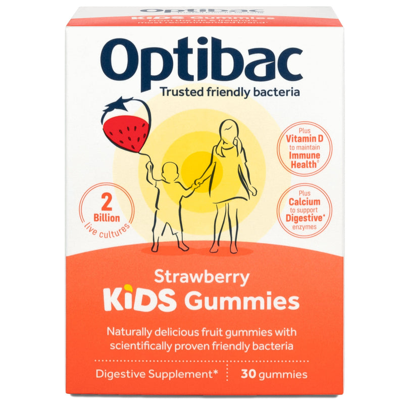 Optibac Kids Gummies Strawberry Probiotics + Vit D, Calcium. Laste kummikommid piimhappebakter + vit D + Ca 30tk