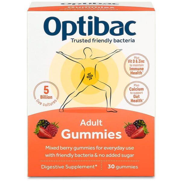 Optibac Adult Gummies Probiotics + Vit D & Zinc, Calcium. Täiskasvanute kummikommid piimhappebakter + vitamiin D + Zn + Ca 30tk