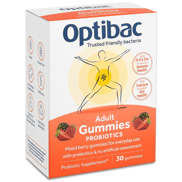 Optibac Adult Gummies Probiotics + Vit D & Zinc, Calcium. Täiskasvanute kummikommid piimhappebakter + vitamiin D + Zn + Ca 30tk