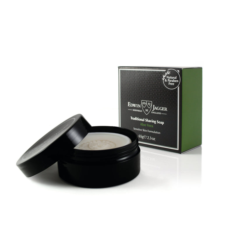 Edwin Jagger Shaving Soap in a Transport Bowl Aloe Vera, Sensitive Skin. Parabeenivaba raseerimisseep transportkausis Aloe Vera, tundlik nahk 65g