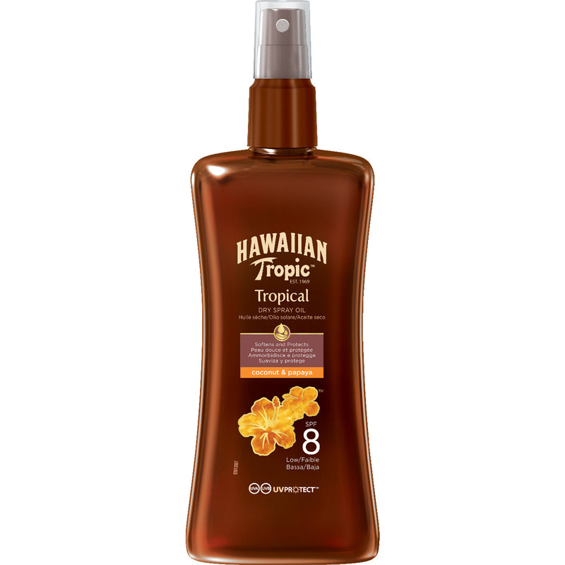 Hawaiian Tropic Tropical Dry Spray Oil SPF8, Coconut & Papaya. Piserdatav päevituskuivõli 200ml