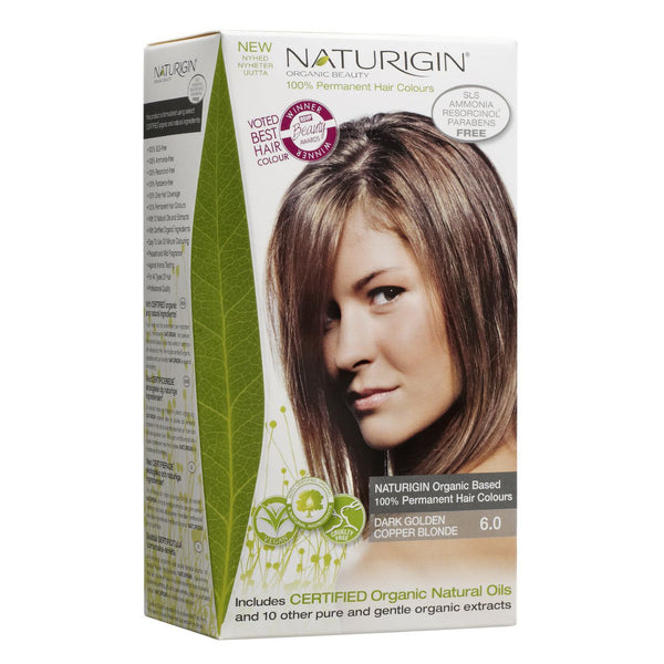 Naturigin Organic Based 100% Permanent Hair Colours Dark Golden Copper Blonde 6.0. Püsijuuksevärv tume kuldne vaskne blond 115ml