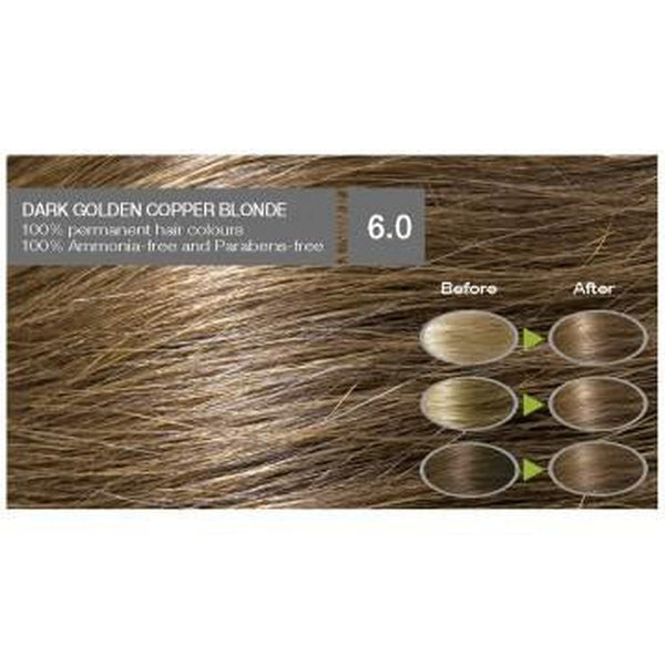 Naturigin Organic Based 100% Permanent Hair Colours Dark Golden Copper Blonde 6.0. Püsijuuksevärv tume kuldne vaskne blond 115ml