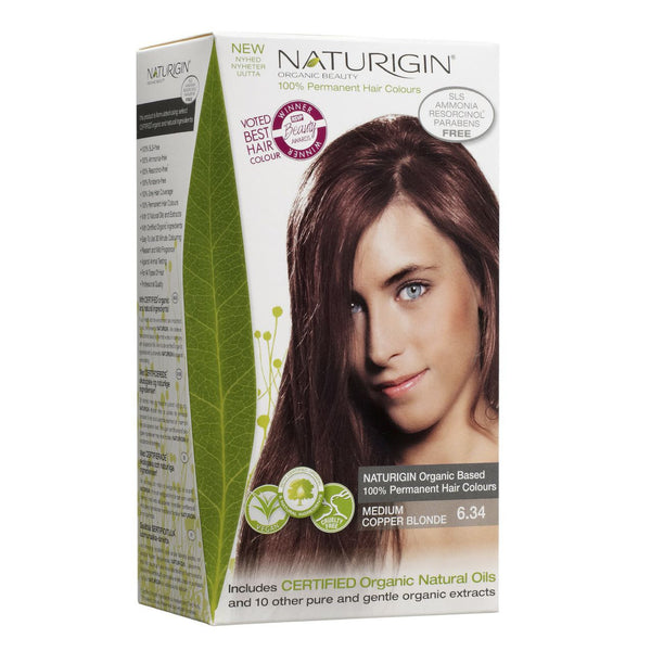 Naturigin Organic Based 100% Permanent Hair Colours Medium Copper Blonde 6.34. Püsijuuksevärv keskmine vaskne blond 115ml