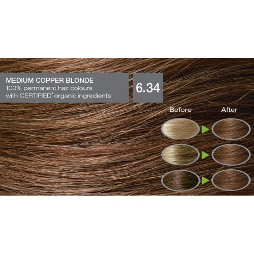 Naturigin Organic Based 100% Permanent Hair Colours Medium Copper Blonde 6.34. Püsijuuksevärv keskmine vaskne blond 115ml