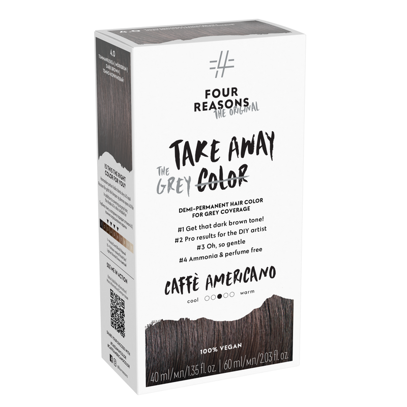 Four Reasons Takeaway Color Demi-Permanent Hair Color 4.0 Caffè Americano. Ammoniaagi- ja lõhnaainete vaba poolpüsivärv 40ml+60ml