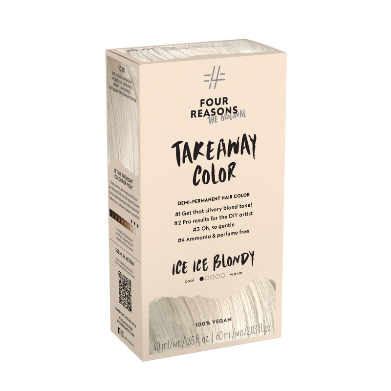 Four Reasons Takeaway Color Demi-Permanent Hair Color 10.01 Ice Ice Blondy. Ammoniaagi- ja lõhnaainete vaba poolpüsivärv 40ml+60ml