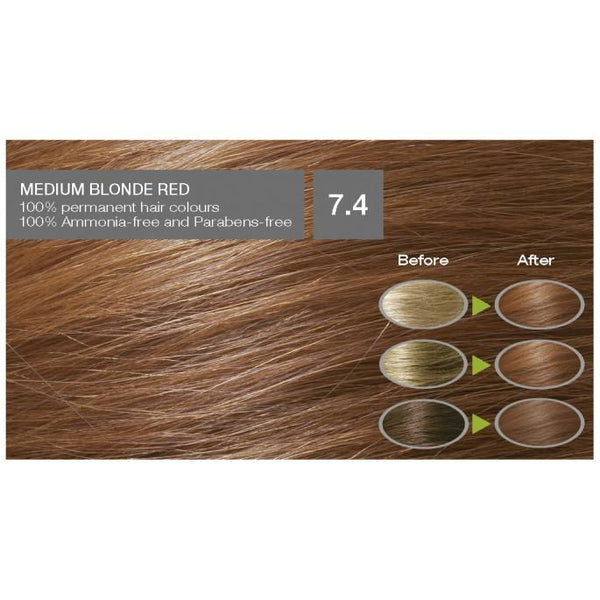 Naturigin Organic Based 100% Permanent Hair Colours Medium Blonde Red 7.4. Püsijuuksevärv keskmine blond punaka varjundiga 115ml