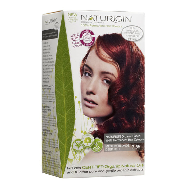 Naturigin Organic Based 100% Permanent Hair Colours Medium Blonde Deep Red 7.55. Püsijuuksevärv keskmine blond sügavpunase varjundiga 115ml
