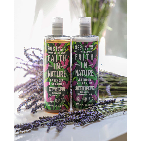 Faith In Nature Nourishing Shampoo Lavender & Geranium For Normal/Dry Hair. Toitev šampoon lavendli ja geraaniumiga normaalsetele/kuivadele juustele 400ml