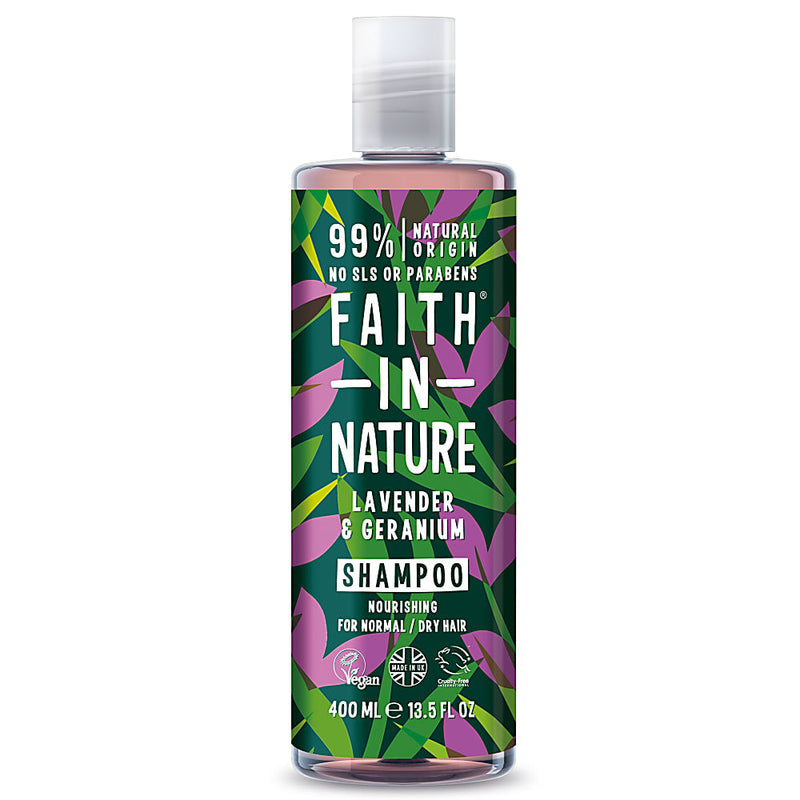 Faith In Nature Nourishing Shampoo Lavender & Geranium For Normal/Dry Hair. Toitev šampoon lavendli ja geraaniumiga normaalsetele/kuivadele juustele 400ml