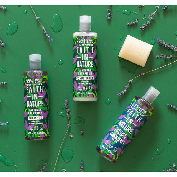 Faith In Nature Relaxing Body Wash Lavender & Geranium. Rahustav kehapesugeel lavendli ja geraaniumiga 400ml