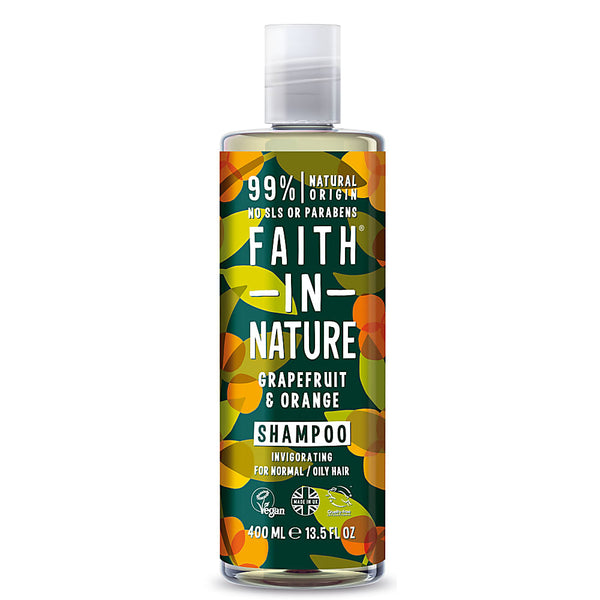 Faith In Nature Invigorating Shampoo Grapefruit & Orange For Normal/Oily Hair. Ergutav šampoon orgaanilise greibi- ja apelsiniõliga normaalsetele/rasustele juustele 400ml