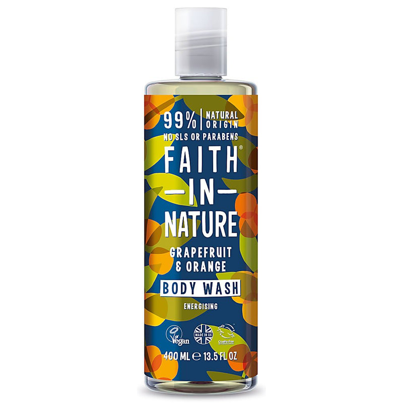 Faith In Nature Energising Body Wash Grapefruit & Orange. Ergutav kehapesugeel orgaanilise greibi- ja apelsiniõliga 400ml