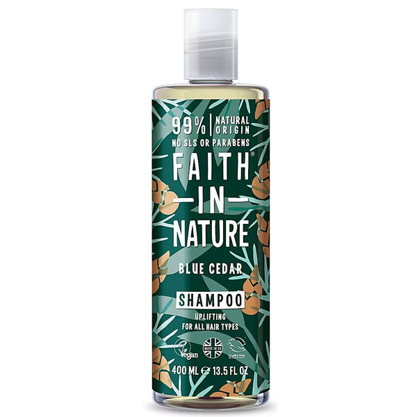 Faith In Nature Uplifting Men Shampoo Blue Cedar For All Hair Types. Ergutav šampoon meestele sinise seedripuu ekstraktiga  400ml