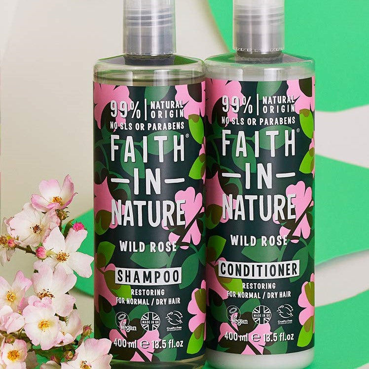 Faith In Nature Restoring Shampoo Wild Rose For Normal/Dry Hair. Taastav šampoon orgaanilise metsiku roosi õliga normaalsetele/kuivadele juustele 400ml